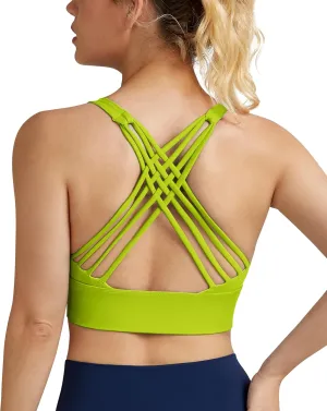 QUEENIEKE Strappy Longline Sports Bras for Women - Wirefree Criss Cross Workout Yoga Bra