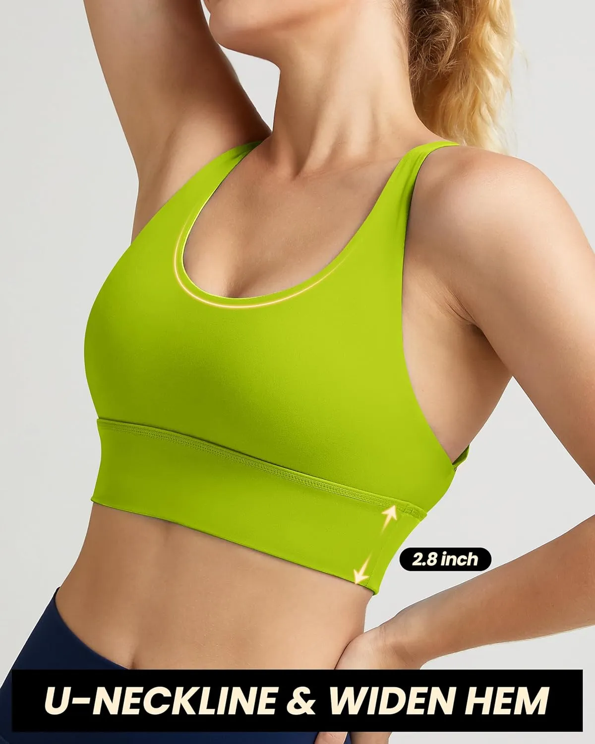 QUEENIEKE Strappy Longline Sports Bras for Women - Wirefree Criss Cross Workout Yoga Bra