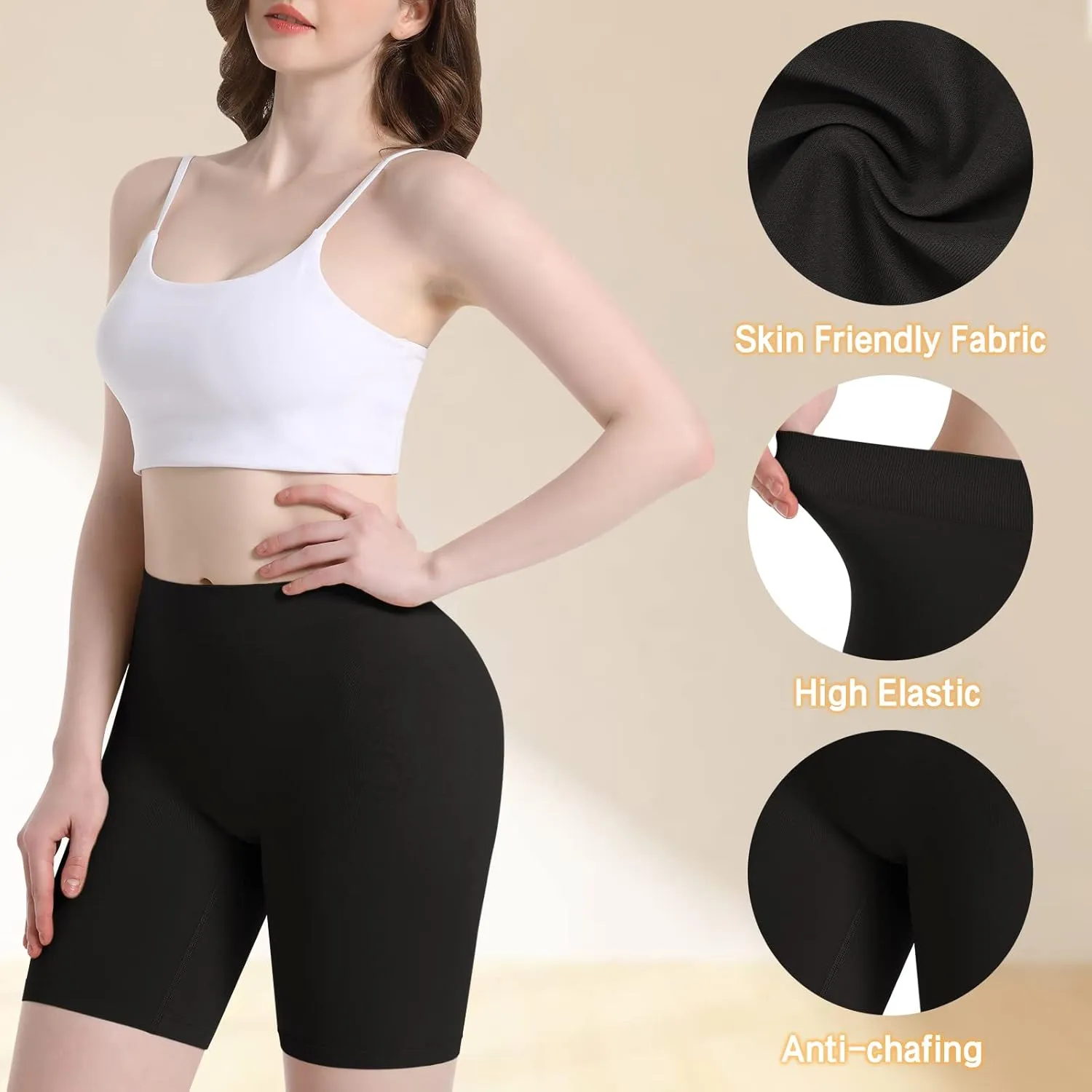 Reamphy 3 Pack Slip Shorts for Women Under Dress,Comfortable Smooth Yoga Shorts,Workout Biker Shorts