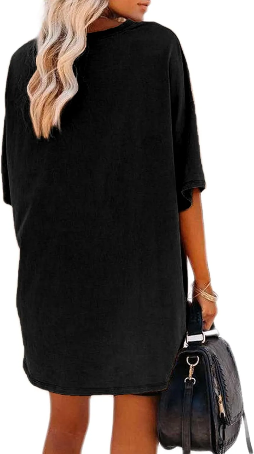 Remidoo Women's Casual Short Sleeve Graphic Oversized T Shirt Loose Letter Print Tee Top Blouse