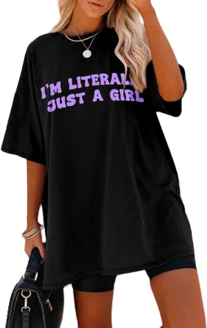 Remidoo Women's Casual Short Sleeve Graphic Oversized T Shirt Loose Letter Print Tee Top Blouse