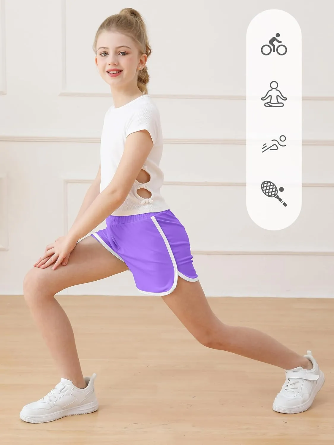 Resinta 4 Packs Girls Soccer Shorts Girls Athletic Shorts Quick Dry Workout Dolphin Kids Active Shorts