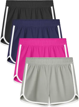 Resinta 4 Packs Girls Soccer Shorts Girls Athletic Shorts Quick Dry Workout Dolphin Kids Active Shorts
