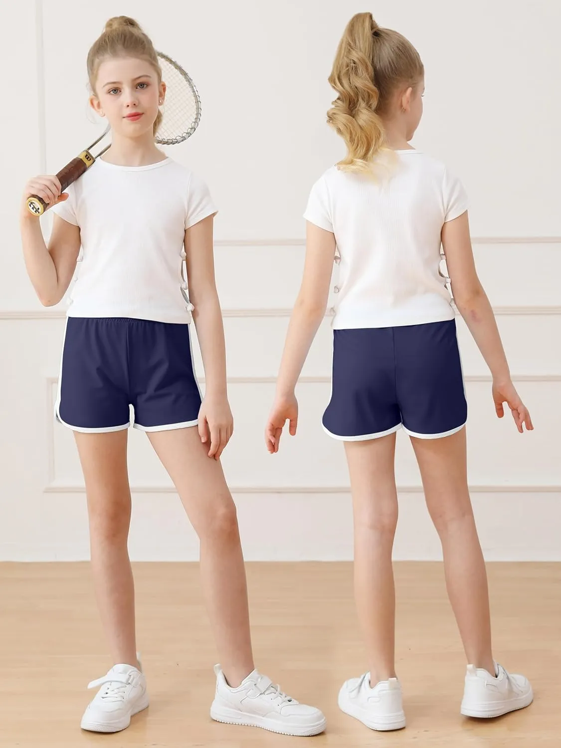 Resinta 4 Packs Girls Soccer Shorts Girls Athletic Shorts Quick Dry Workout Dolphin Kids Active Shorts