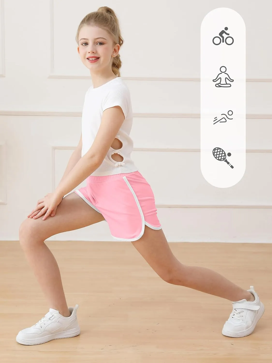 Resinta 4 Packs Girls Soccer Shorts Girls Athletic Shorts Quick Dry Workout Dolphin Kids Active Shorts