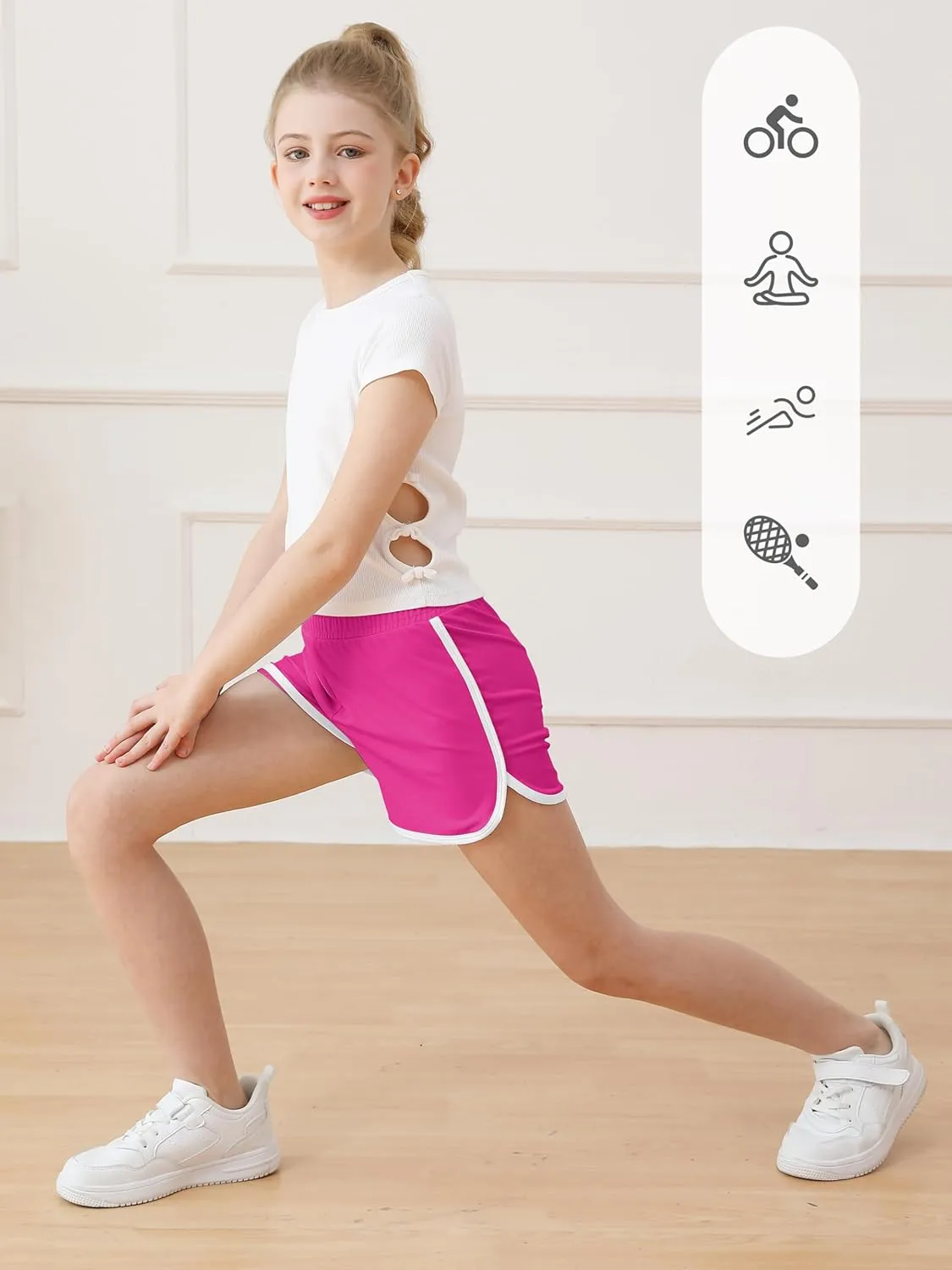 Resinta 4 Packs Girls Soccer Shorts Girls Athletic Shorts Quick Dry Workout Dolphin Kids Active Shorts