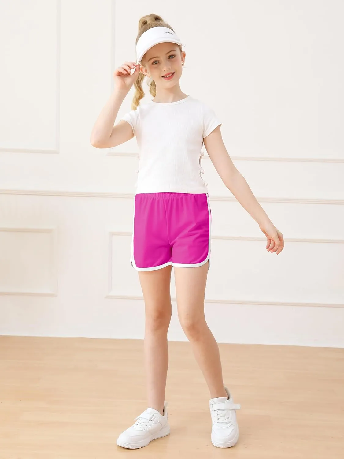 Resinta 4 Packs Girls Soccer Shorts Girls Athletic Shorts Quick Dry Workout Dolphin Kids Active Shorts