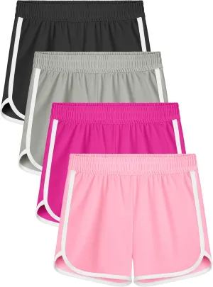 Resinta 4 Packs Girls Soccer Shorts Girls Athletic Shorts Quick Dry Workout Dolphin Kids Active Shorts