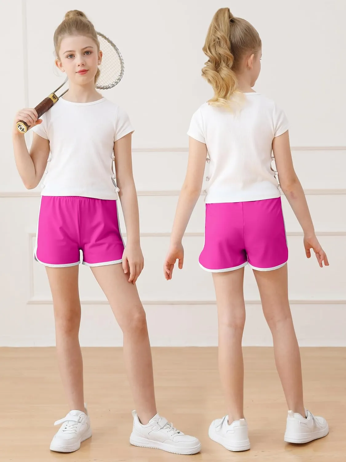 Resinta 4 Packs Girls Soccer Shorts Girls Athletic Shorts Quick Dry Workout Dolphin Kids Active Shorts