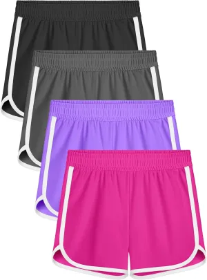 Resinta 4 Packs Girls Soccer Shorts Girls Athletic Shorts Quick Dry Workout Dolphin Kids Active Shorts