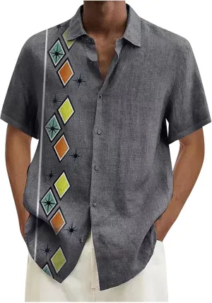 RTRDE Men's Casual Button-Down Shirts Casual Cotton Linen Solid Color Short Sleeve Shirts Loose Casual Shirts