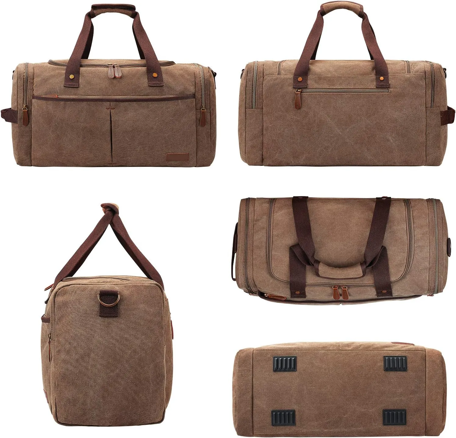 S-ZONE Canvas Duffel Bag for Travel 65L Weekender Overnight Travel Bags with Shoes Compartment for Men