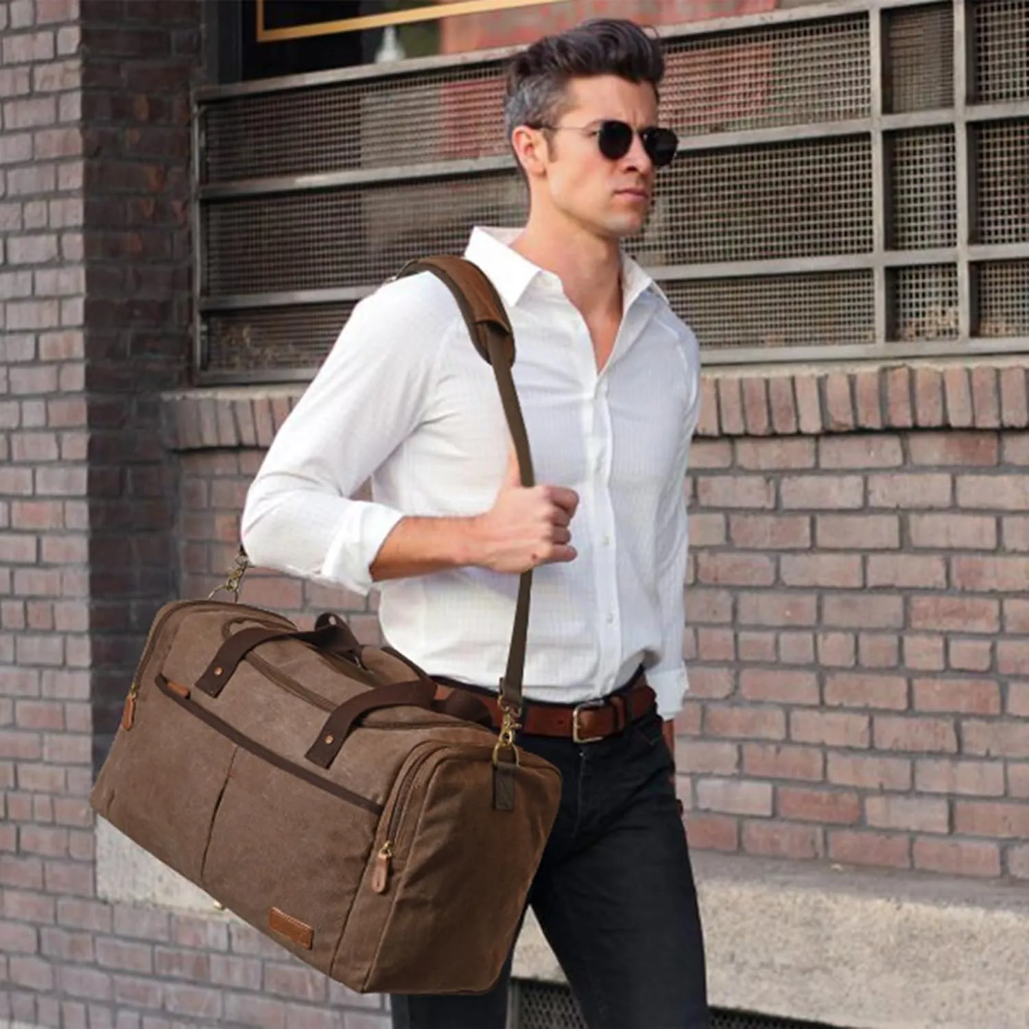 S-ZONE Canvas Duffel Bag for Travel 65L Weekender Overnight Travel Bags with Shoes Compartment for Men