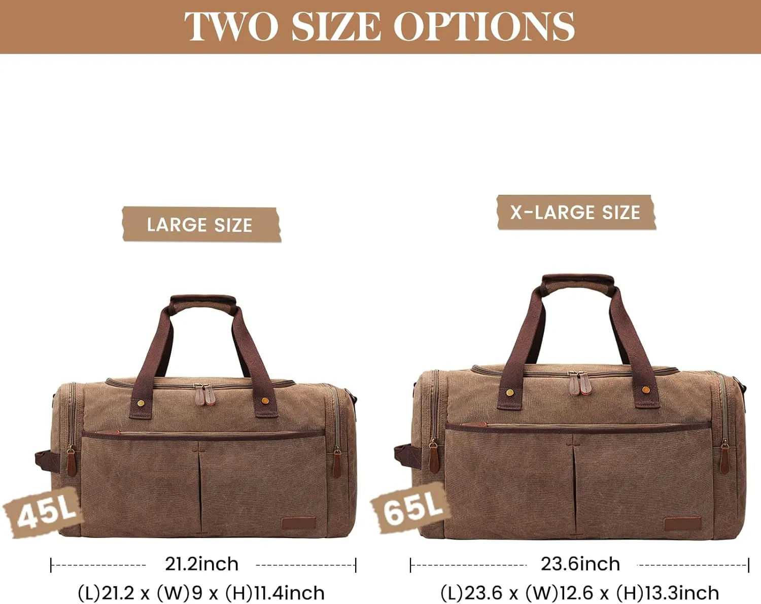 S-ZONE Canvas Duffel Bag for Travel 65L Weekender Overnight Travel Bags with Shoes Compartment for Men