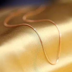 Sdouefos Italian Yellow/Rose Gold Plated 925 Sterling Silver Box Chain Neckalce 1MM Thin & Durable 18 Inch Size Lengths (0.8MM Rose)