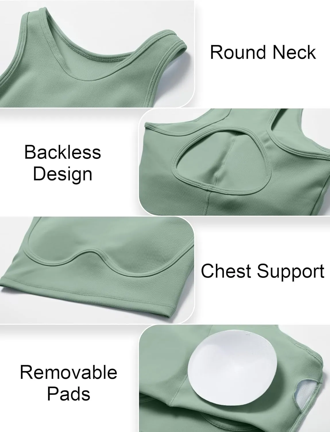 SEAUR Women's Seamless Ribbed Sports Bra Racerback High Impact Workout Crop Top Gym Running Hollow Out Tank Tops