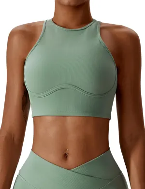 SEAUR Women's Seamless Ribbed Sports Bra Racerback High Impact Workout Crop Top Gym Running Hollow Out Tank Tops