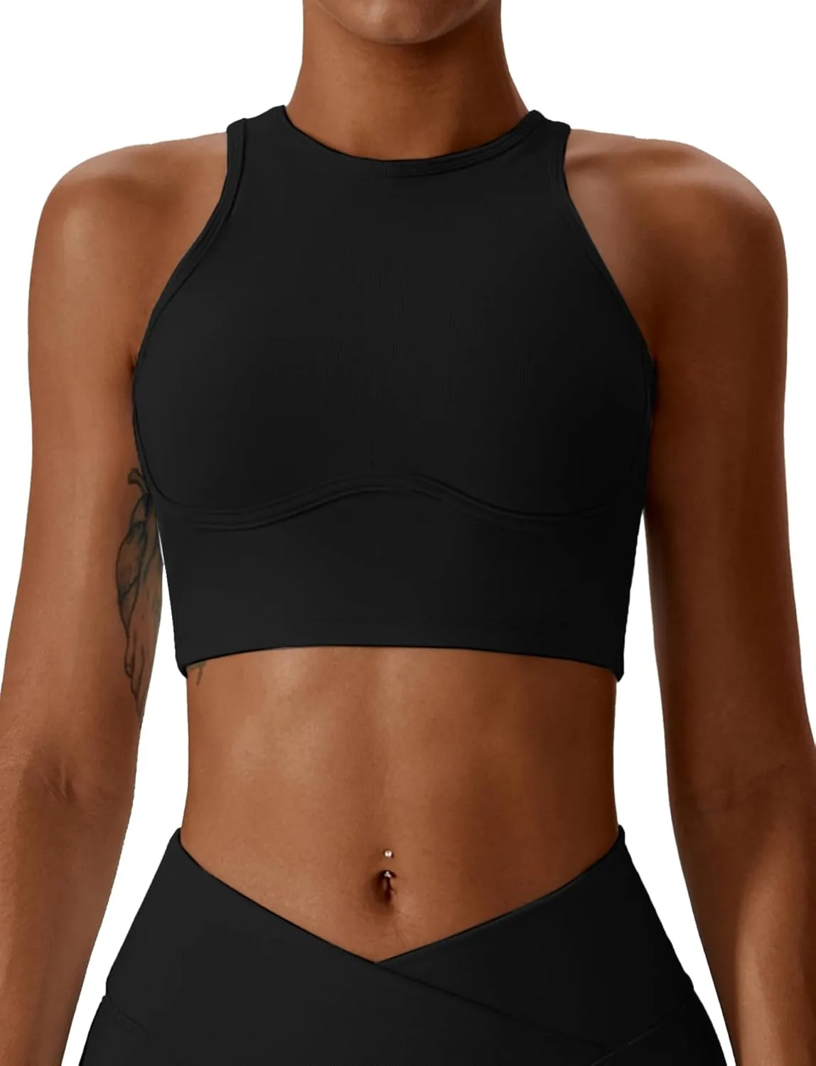 SEAUR Women's Seamless Ribbed Sports Bra Racerback High Impact Workout Crop Top Gym Running Hollow Out Tank Tops