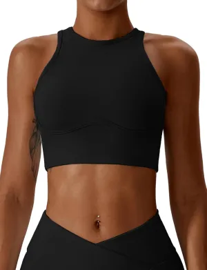 SEAUR Women's Seamless Ribbed Sports Bra Racerback High Impact Workout Crop Top Gym Running Hollow Out Tank Tops