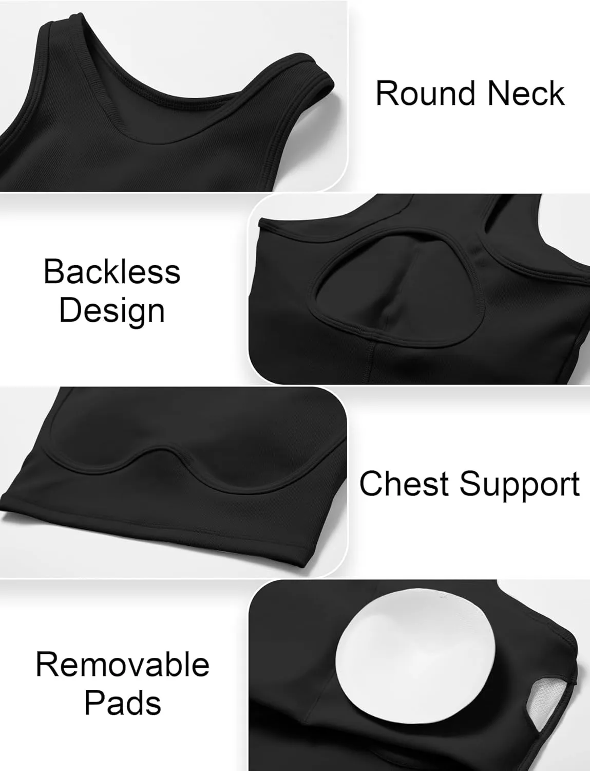 SEAUR Women's Seamless Ribbed Sports Bra Racerback High Impact Workout Crop Top Gym Running Hollow Out Tank Tops