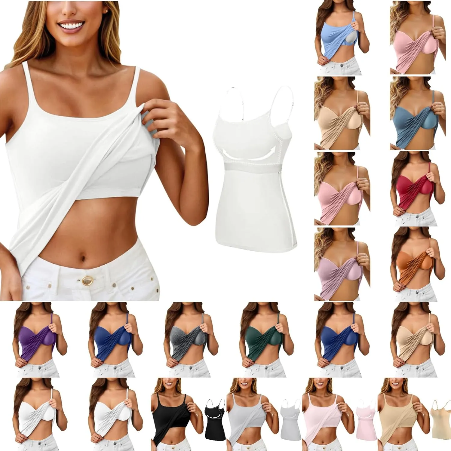 Shelf Bra Tank Tops for Women Adjustable Spaghetti Strap Yoga Shirts Basic Padded Tank Tops Undershirts Built in Bra