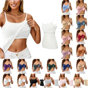 Shelf Bra Tank Tops for Women Adjustable Spaghetti Strap Yoga Shirts Basic Padded Tank Tops Undershirts Built in Bra