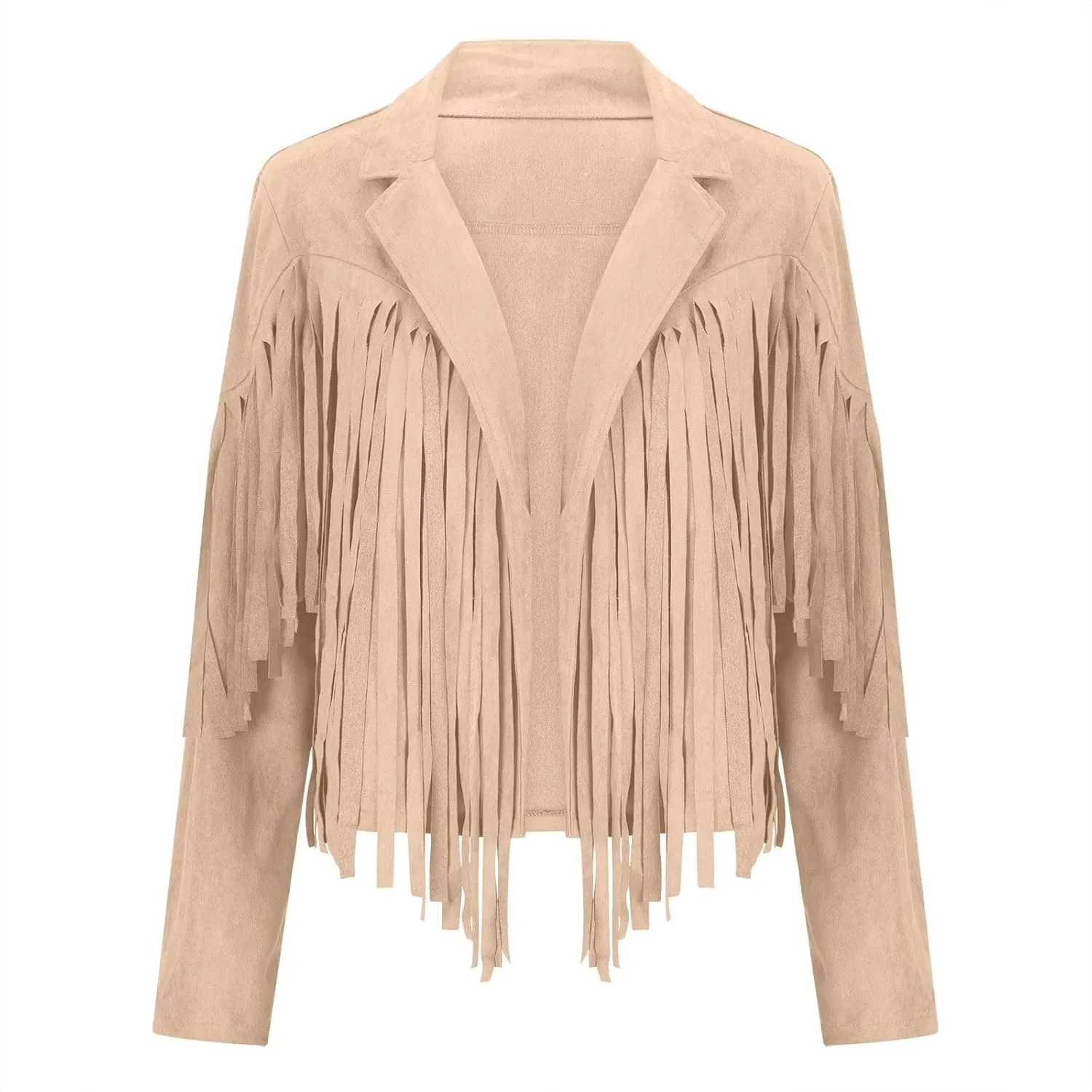 Sinzelimin Women's Crop Suit Jackets Fashion Tassels Cardigan Coat Faux Suede Leather Cowboy Style Long Sleeves Clubwear Coat