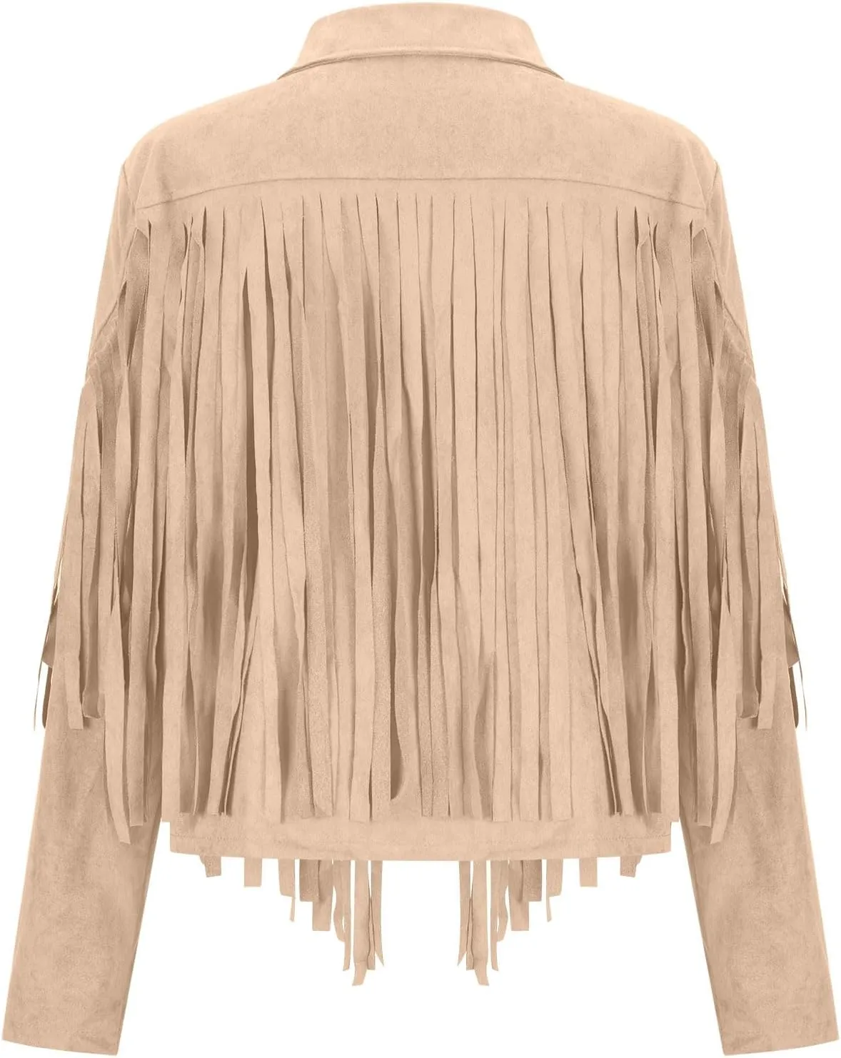 Sinzelimin Women's Crop Suit Jackets Fashion Tassels Cardigan Coat Faux Suede Leather Cowboy Style Long Sleeves Clubwear Coat