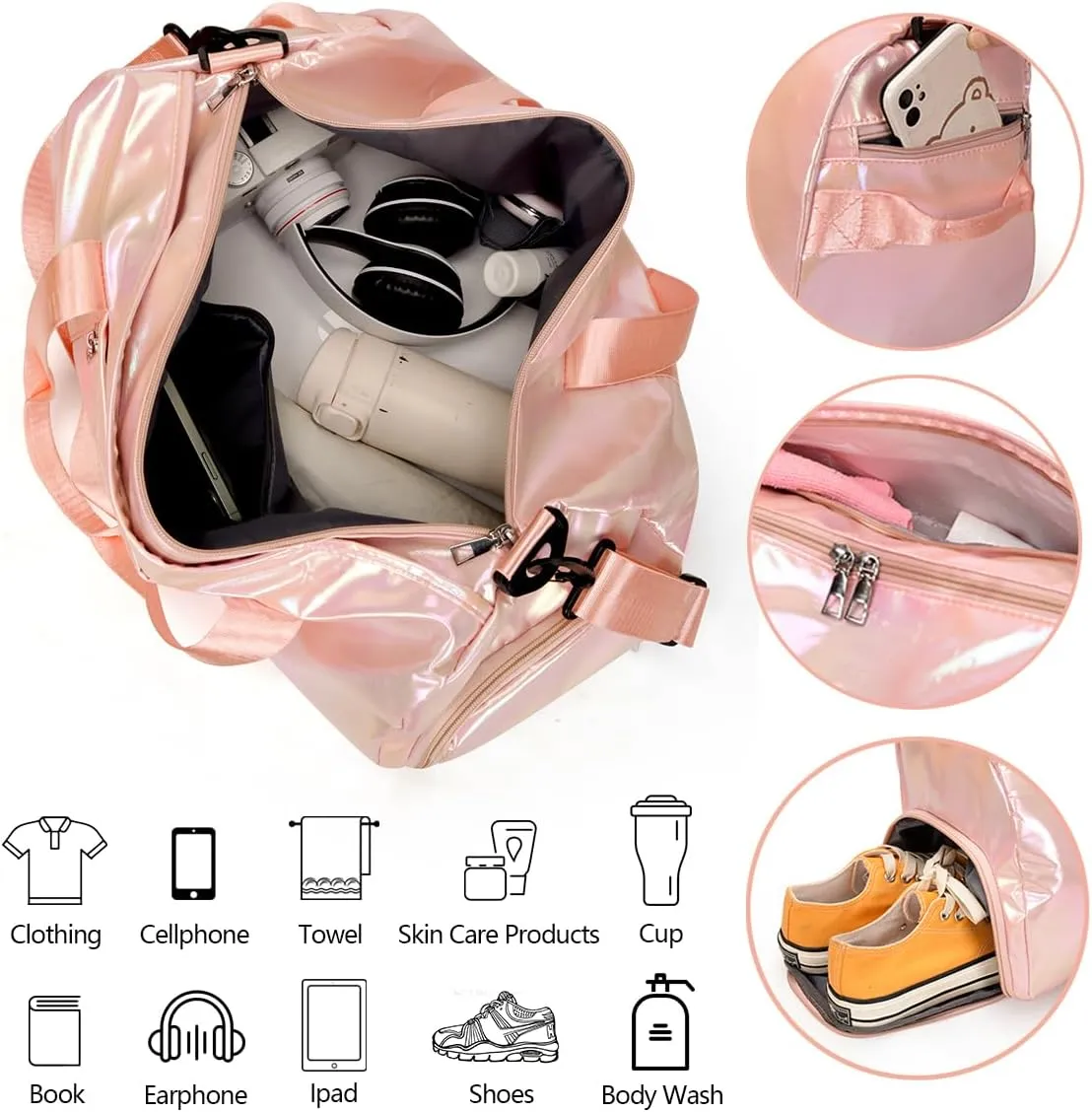 Small Gym Bag for Women with Shoes Compartment and Wet Pocket, Duffle Bag for Travel, Gifts for Daughter (White)