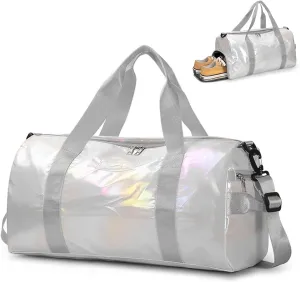Small Gym Bag for Women with Shoes Compartment and Wet Pocket, Duffle Bag for Travel, Gifts for Daughter (White)