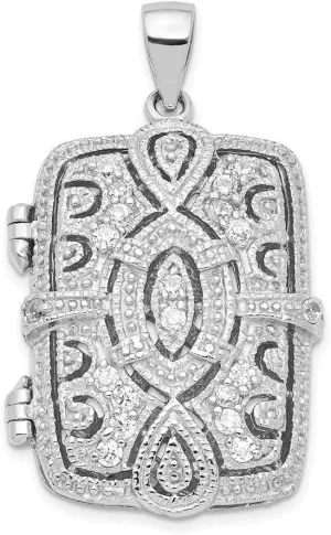 Solid 925 Sterling Silver CZ Cubic Zirconia Oval Design Princess Cut Locket Pendant Charm - 35mm x 19mm
