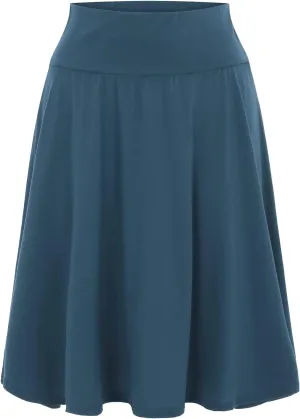 Solid Color Skirts for Women High Waisted Elastic Waist Midi Length Casual Skirt with Flowy Silhouette and Lightweight Fabric