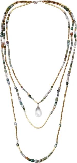 Stacking Layering Necklaces - India with Seed Beads Teardrop Pendant 3 Layered Necklace Beaded Necklaces