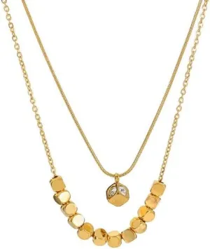 Stainless Steel 2 Layer Gold Color Numerous Square Zircon Necklaces Necklaces Female Jewelry.Personality Necklace