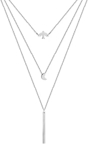 Stainless Steel Moon Pendant Necklaces For Women Three Layer Vertical Bar Choker Necklaces Jelry