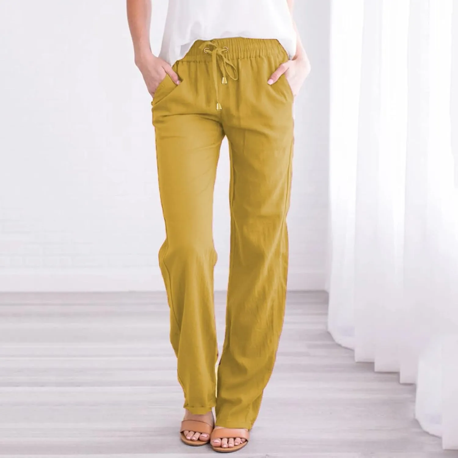 Straight Leg Pants Winter Silk Travel Capris with Pockets Flare Leggings Flare Leggings