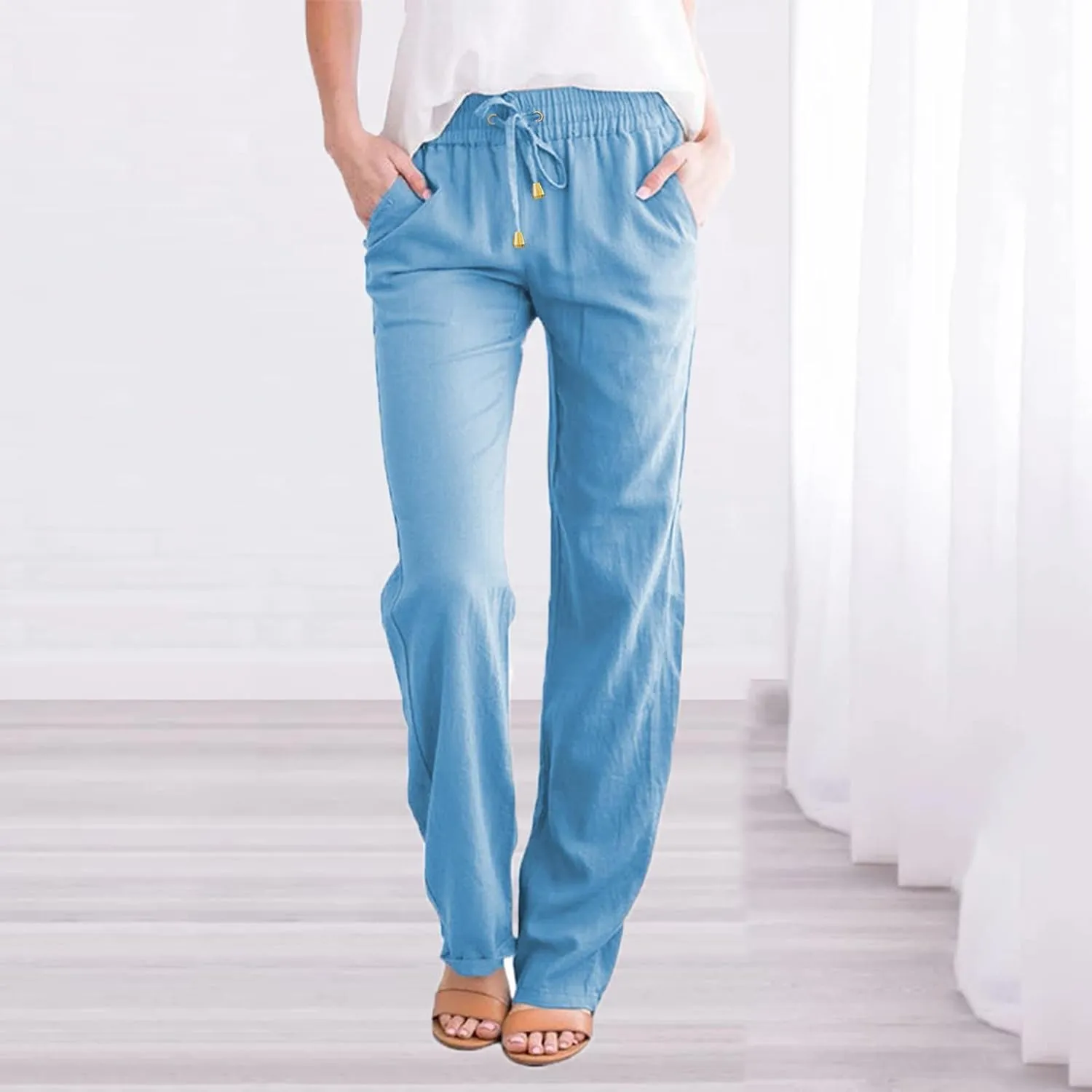 Straight Leg Pants Winter Silk Travel Capris with Pockets Flare Leggings Flare Leggings