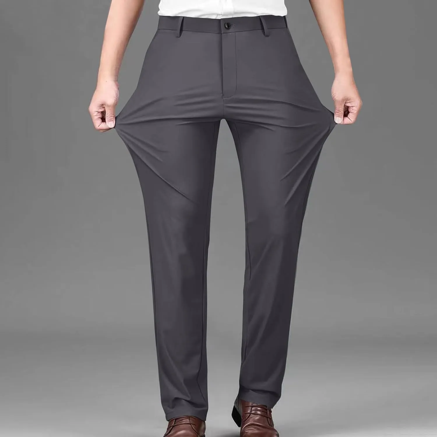 Stretch Dress Pants for Men Wrinkle-Resistant Slim Fit Pants Expandable Waist Casual Dress Pants Athletic Golf Pants
