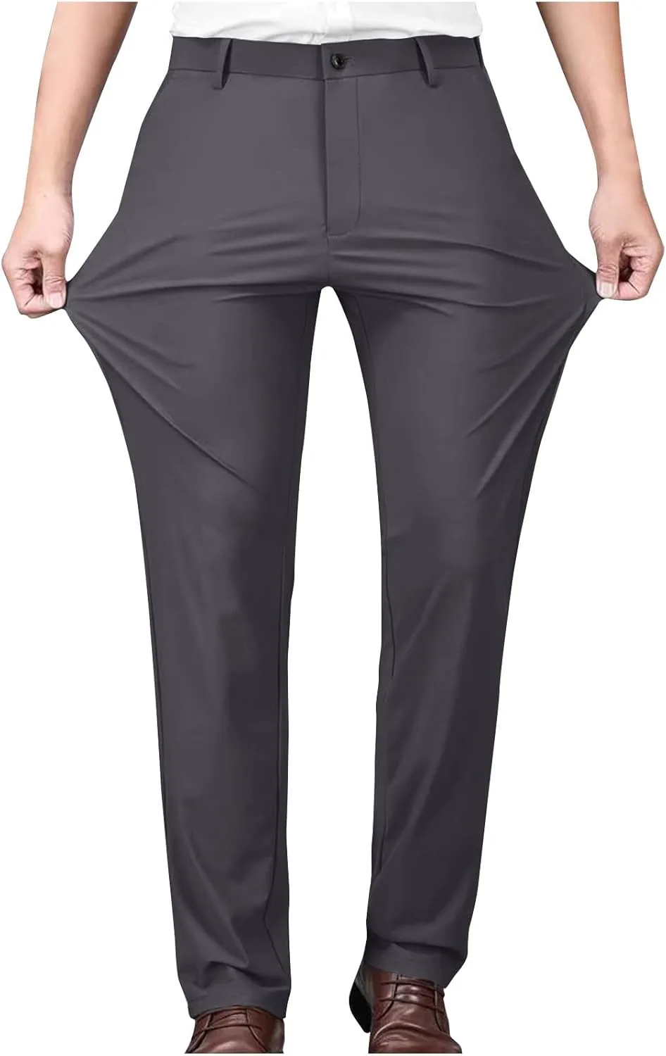Stretch Dress Pants for Men Wrinkle-Resistant Slim Fit Pants Expandable Waist Casual Dress Pants Athletic Golf Pants