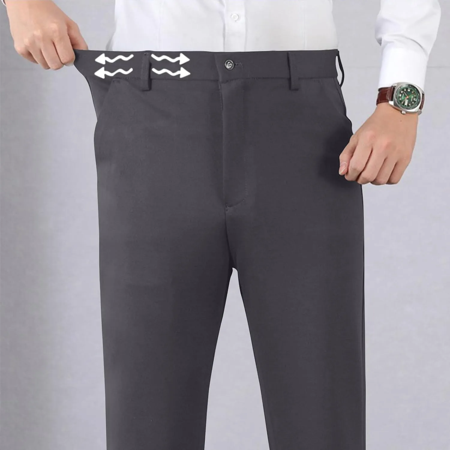 Stretch Dress Pants for Men Wrinkle-Resistant Slim Fit Pants Expandable Waist Casual Dress Pants Athletic Golf Pants