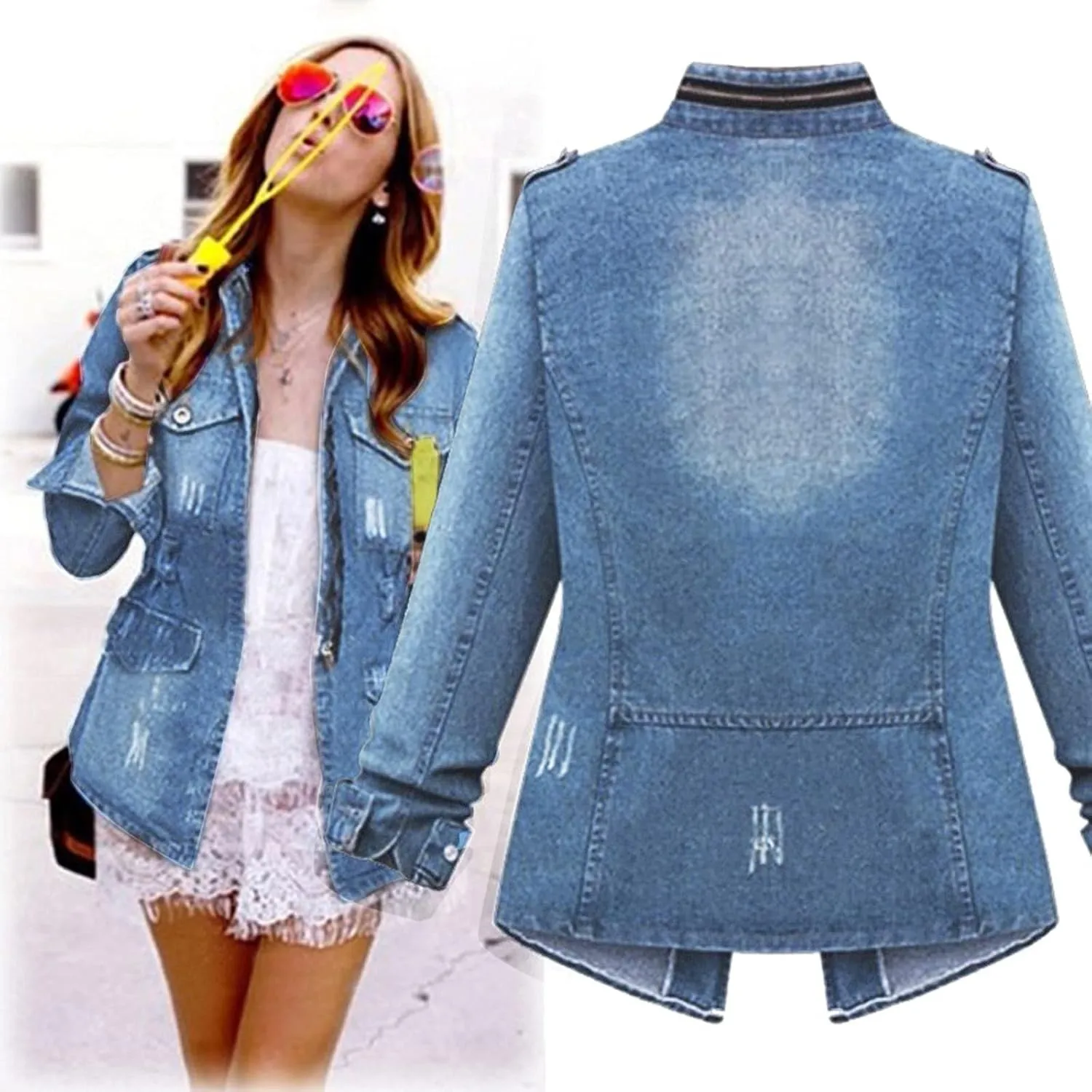 Stylish Casual Women's Jean Jacket Dressy Long Sleeve Plus Size Trendy Denim Outcoat - Fall/Winter