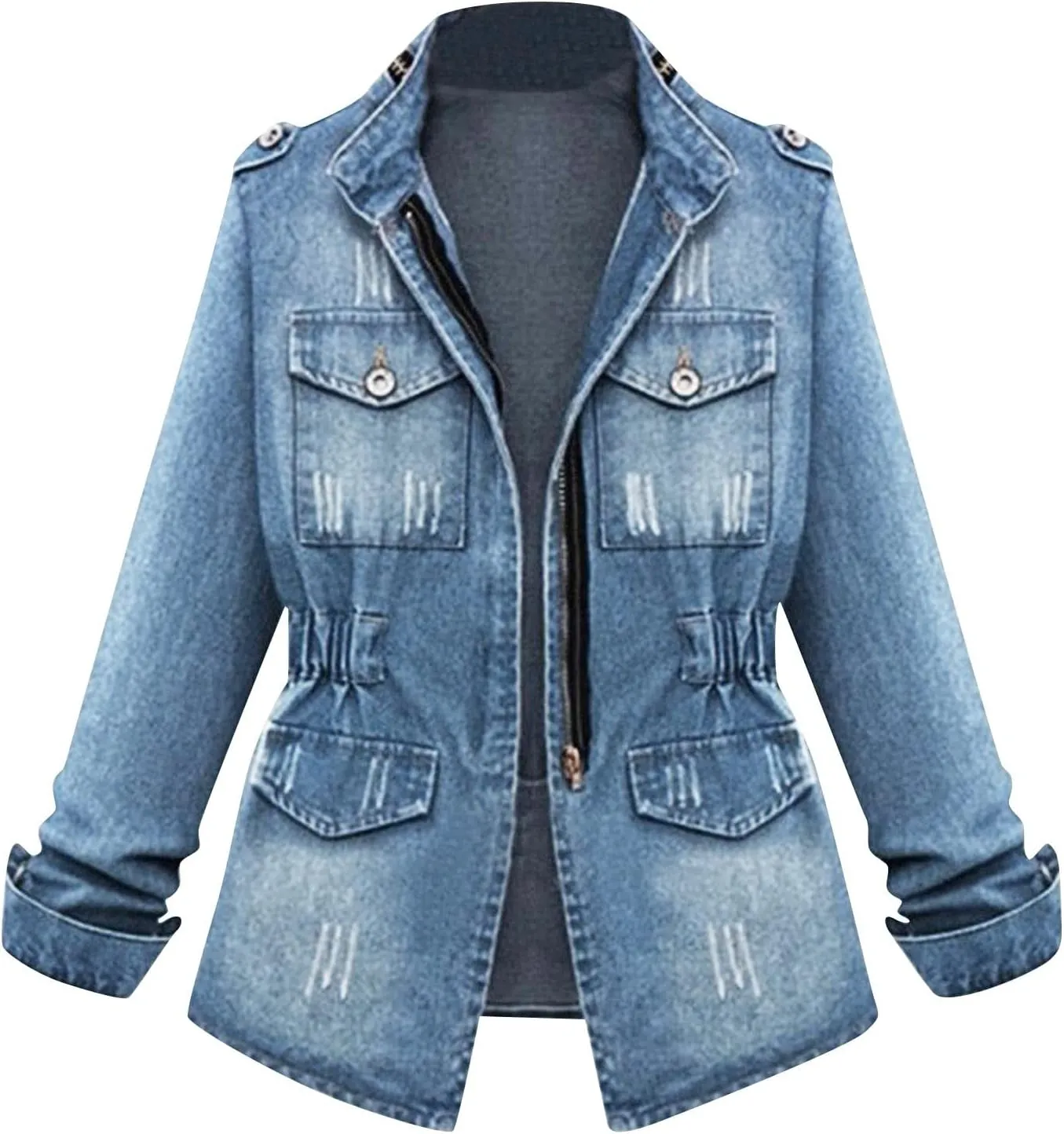 Stylish Casual Women's Jean Jacket Dressy Long Sleeve Plus Size Trendy Denim Outcoat - Fall/Winter