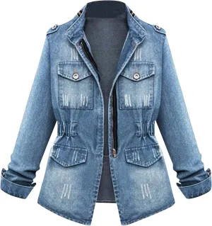 Stylish Casual Women's Jean Jacket Dressy Long Sleeve Plus Size Trendy Denim Outcoat - Fall/Winter
