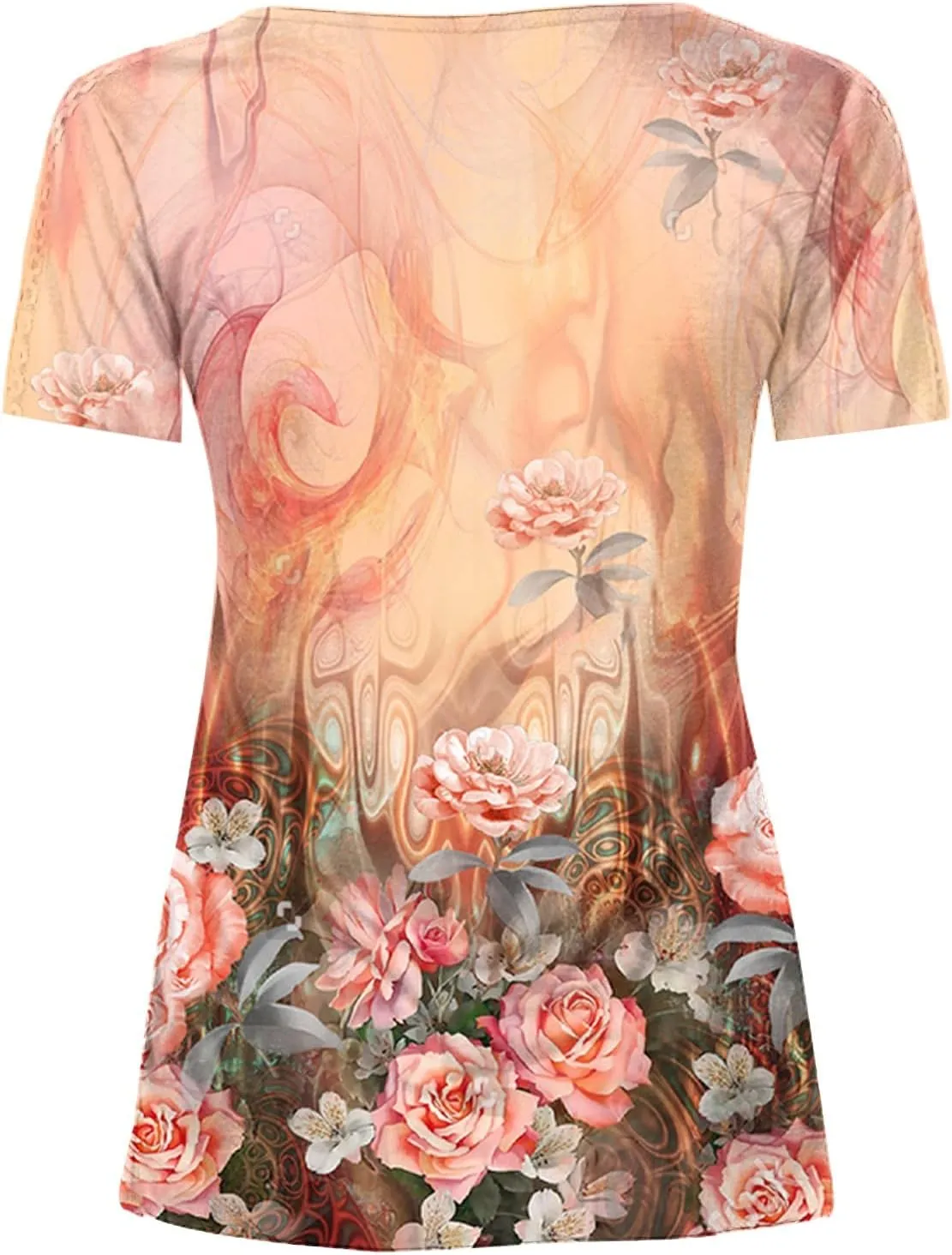 Summer Tops for Women 2025 Trendy Boho Floral Print Tunic Shirts Short Sleeve Button V Neck Tshirt Casual Blouse