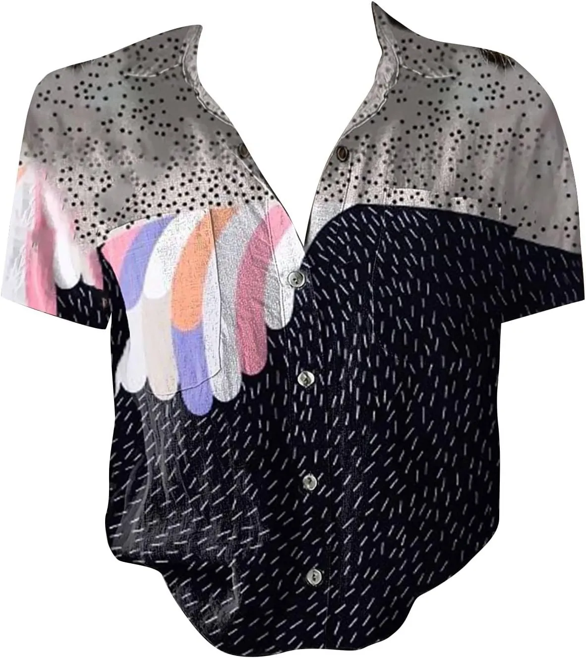 Summer Tops for Women 2025 Trendy V Neck Collared Button-up Gauze Colorful Stripe Print Tops Fashion 2025