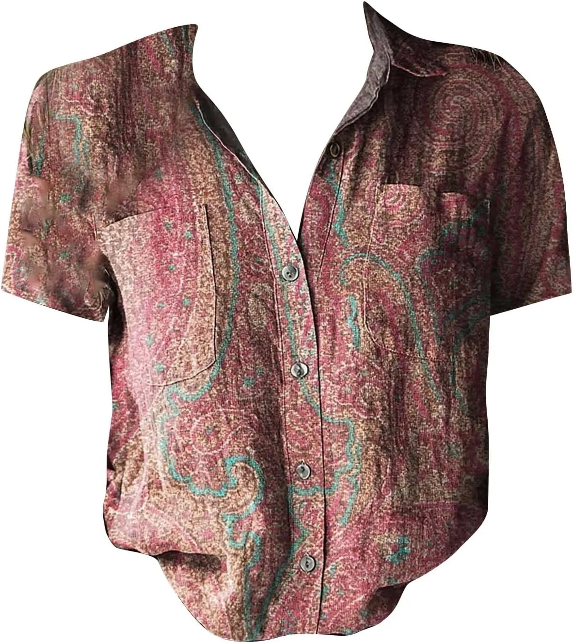 Summer Tops for Women 2025 Trendy V Neck Collared Button-up Gauze Colorful Stripe Print Tops Fashion 2025