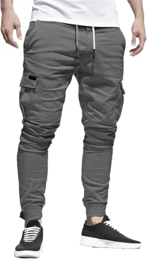 Sweatpants for Men Fashion Personalized Casual Solid Color Tie Multi-Pocket Drawstring Cargo Pants Trousers