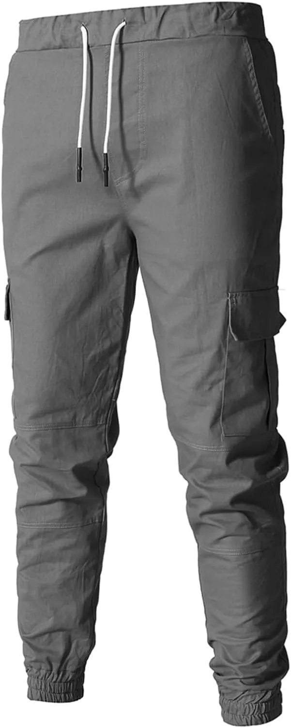 Sweatpants for Men Fashion Personalized Casual Solid Color Tie Multi-Pocket Drawstring Cargo Pants Trousers