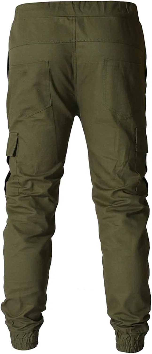 Sweatpants for Men Fashion Personalized Casual Solid Color Tie Multi-Pocket Drawstring Cargo Pants Trousers