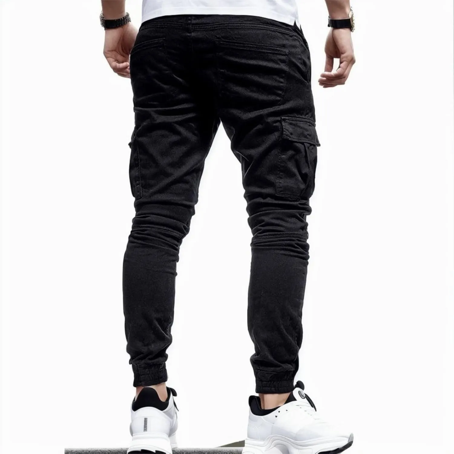 Sweatpants for Men Fashion Personalized Casual Solid Color Tie Multi-Pocket Drawstring Cargo Pants Trousers